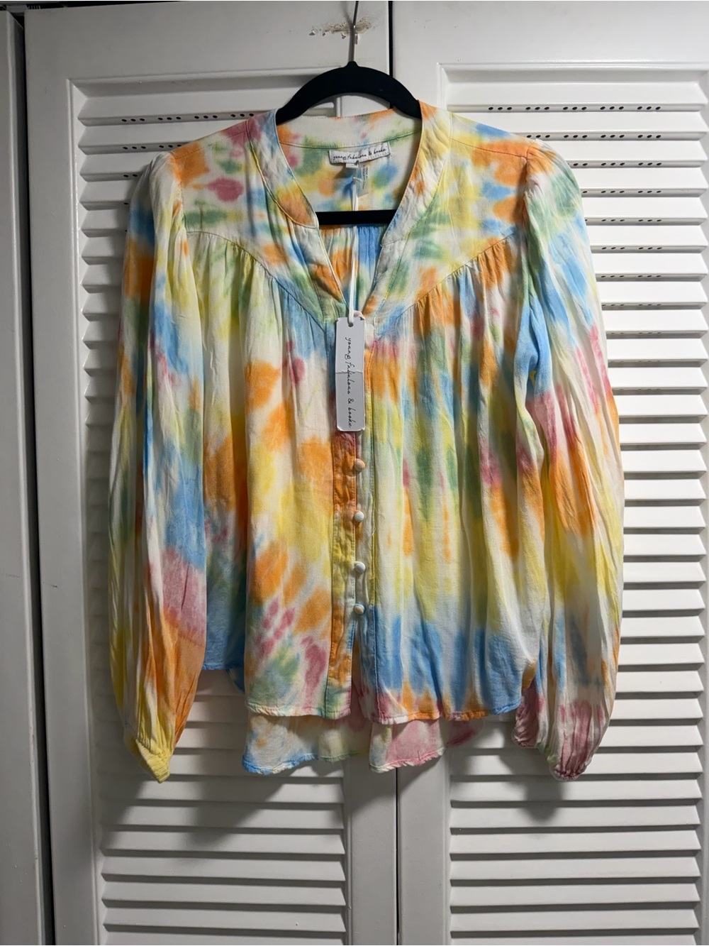 Young Fabulous & Broke Pastel Tie-Dye Button Front Blouse NWT